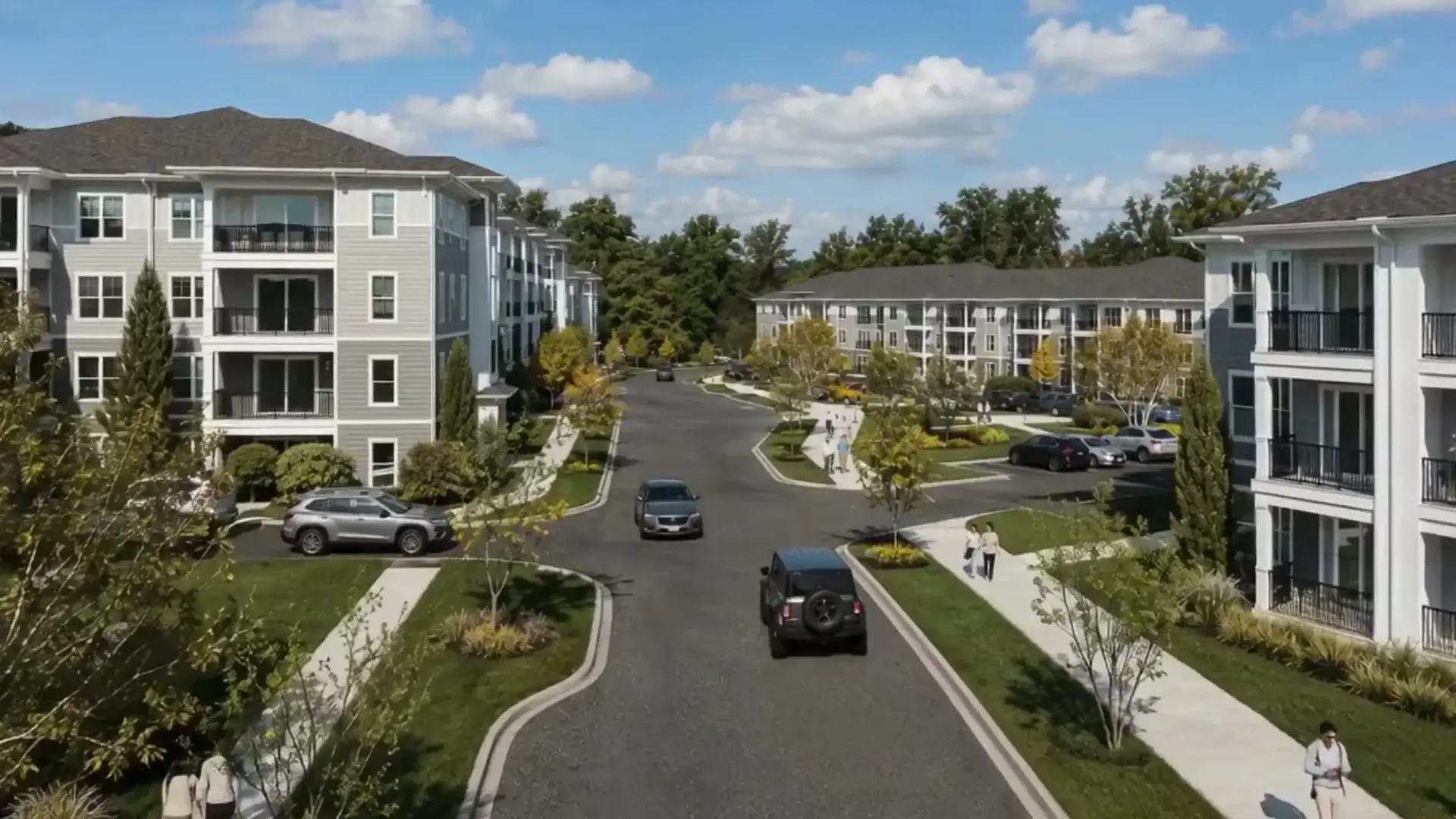 The Retreat on 19 apartment community with landscaped grounds in Charlottesville, VA
